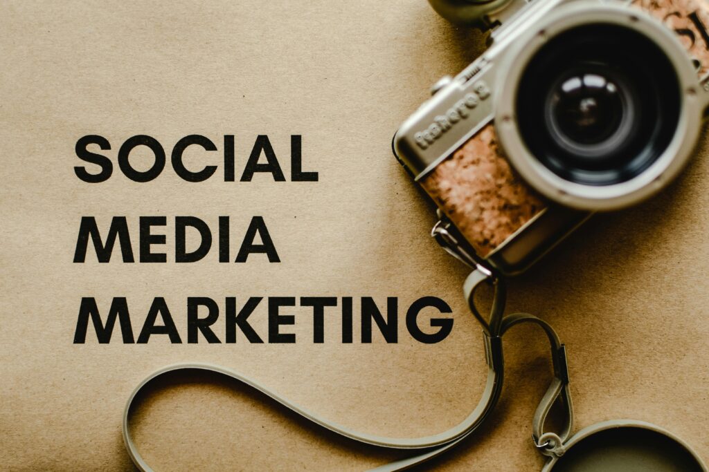 Social media marketing strategy diagram with Facebook, Instagram, LinkedIn, TikTok, and YouTube icons